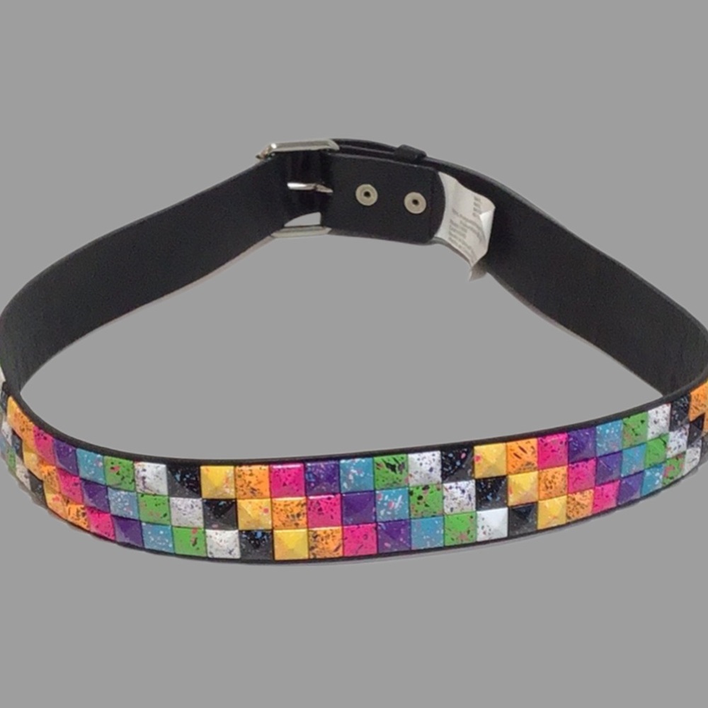Rubiks Cube Style Decorated Belt, Speckled Raised Tiles on Black, Size M/L